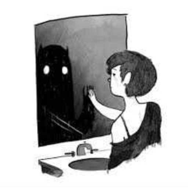 in front of the mirror