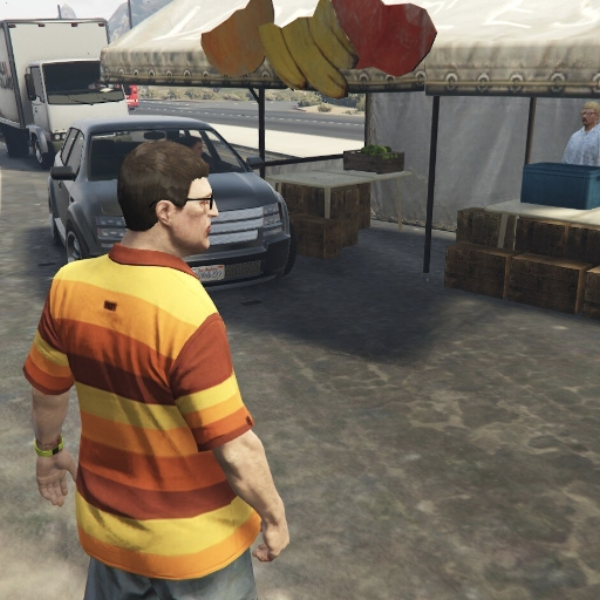 fruit stand in the middle of the freeway