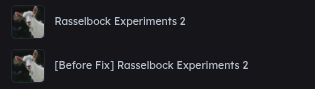Two projects in the projects view: “Rasselbock Experiments 2” and “[Before Fix] Rasselbock Experiments 2.”